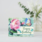 ハッピーバースデーヴィンテージバラと蝶 ポストカード (スタンド正面)