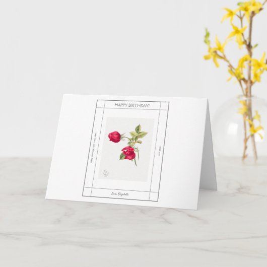 ハッピーバースデーヴィンテージバラフローラ水色 カード (黄色い花)