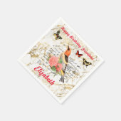 ハッピーバースデーヴィンテージバードフラワーオールドアートvs 2 スタンダードカクテルナプキン (角)