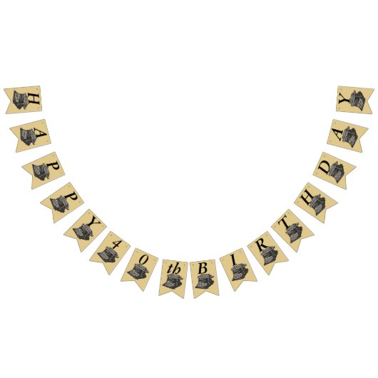 ハッピーバースデーヴィンテージマニュエルタイプライタータン バンティングフラッグ (全)