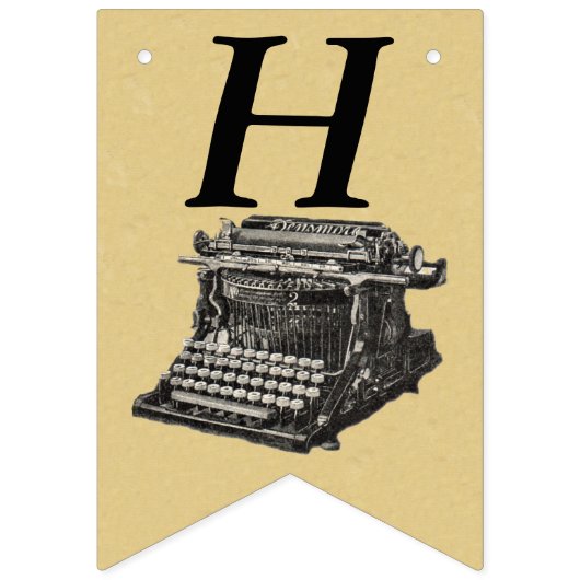 ハッピーバースデーヴィンテージマニュエルタイプライタータン バンティングフラッグ (第1の旗)