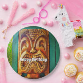 ハッピーバースデーヴィンテージレトロウッドティキ顔 クール ペーパープレート (パーティー)