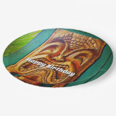 ハッピーバースデーヴィンテージレトロウッドティキ顔 クール ペーパープレート (アングル)