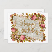 ハッピーバースデーヴィンテージ水カラーバラ ポストカード (正面/裏面)