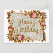 ハッピーバースデーヴィンテージ水カラーバラ ポストカード (正面)