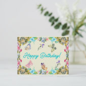 ハッピーバースデーヴィンテージ水彩花 ポストカード (スタンド正面)