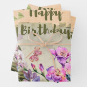 ハッピーバースデーヴィンテージ自然組成 ラッピングペーパーシート (インサイチュ)