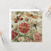 ハッピーバースデーヴィンテージ花トンボ自然 カード (正面/裏面インサイチュ)