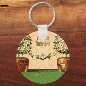 ハッピーバースデーヴィンテージ開花ポットキーチェーン キーホルダー (正面)