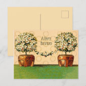 ハッピーバースデーヴィンテージ開花ポット葉書 ポストカード (正面/裏面)