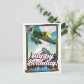 ハッピーバースデーヴィンテージ飛行機! ポストカード (スタンド正面)