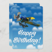 ハッピーバースデーヴィンテージ飛行機 招待状 (正面/裏面)