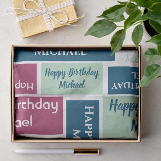 ハッピーバースデー一流の青く真新しい緑のバーガンディ 薄葉紙 (ギフト)