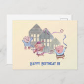 ハッピーバースデー三匹の小祝豚 ポストカード (正面/裏面)