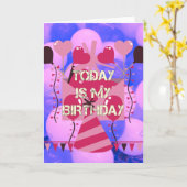 ハッピーバースデー今日は私の誕生日ブルーバルーン カード (黄色い花)