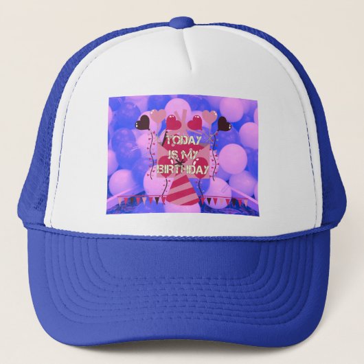 ハッピーバースデー今日は私の誕生日ブルーバルーン キャップ (正面)