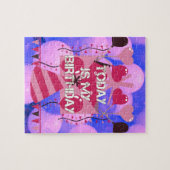 ハッピーバースデー今日は私の誕生日ブルーバルーン ジグソーパズル (横)