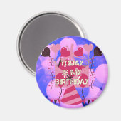 ハッピーバースデー今日は私の誕生日ブルーバルーン マグネット (正面/裏面)