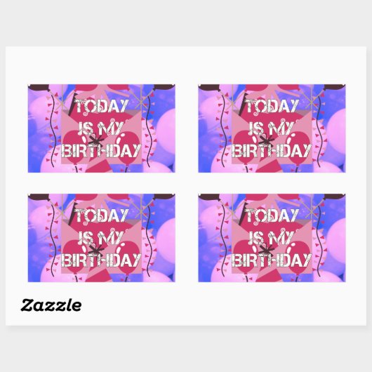 ハッピーバースデー今日は私の誕生日ブルーバルーン 長方形シール (シート)