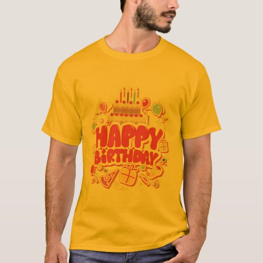ハッピーバースデー付きお誕生日ケーキ Tシャツ (正面)