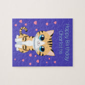 ハッピーバースデー付きネームテンプレートキッズキャットパズル ジグソーパズル (横)