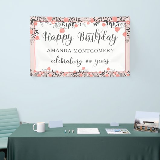 ハッピーバースデー任意の年のバラ金ゴールド赤面フローラ 横断幕 (トレードショー)