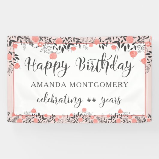 ハッピーバースデー任意の年のバラ金ゴールド赤面フローラ 横断幕 (横)