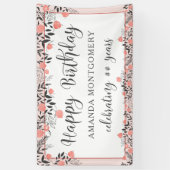 ハッピーバースデー任意の年のバラ金ゴールド赤面フローラ 横断幕 (縦)