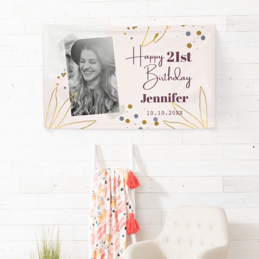 ハッピーバースデー任意の年のピンクパーソナライズされた色 横断幕 (インサイチュ)