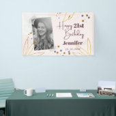 ハッピーバースデー任意の年のピンクパーソナライズされた色 横断幕 (トレードショー)