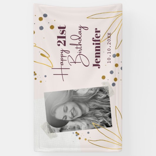 ハッピーバースデー任意の年のピンクパーソナライズされた色 横断幕 (縦)