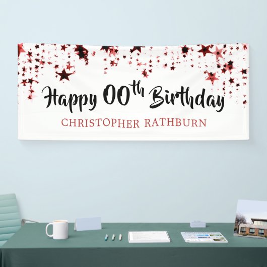 ハッピーバースデー任意の年赤星名 横断幕 (トレードショー)