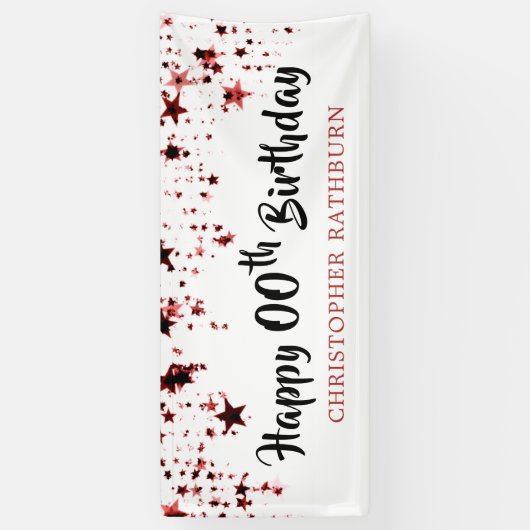 ハッピーバースデー任意の年赤星名 横断幕 (縦)