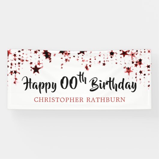 ハッピーバースデー任意の年赤星名 横断幕 (横)