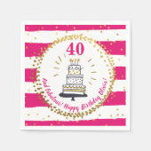 ハッピーバースデー任意の年齢ピンクホワイトと金ゴールドグリッター スタンダードカクテルナプキン (正面)