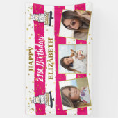 ハッピーバースデー任意の年齢フォトコラージュピンク金ゴールドドット 横断幕 (縦)
