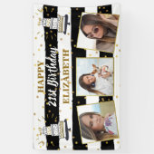 ハッピーバースデー任意の年齢フォトコラージュブラック金ゴールド 横断幕 (縦)