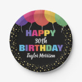 ハッピーバースデー任意の年齢名の吹きカラフル出し ペーパープレート (正面)