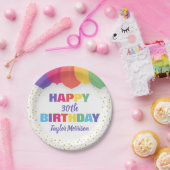 ハッピーバースデー任意の年齢名の吹きカラフル出し ペーパープレート (パーティー)