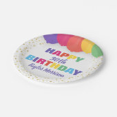 ハッピーバースデー任意の年齢名の吹きカラフル出し ペーパープレート (アングル)