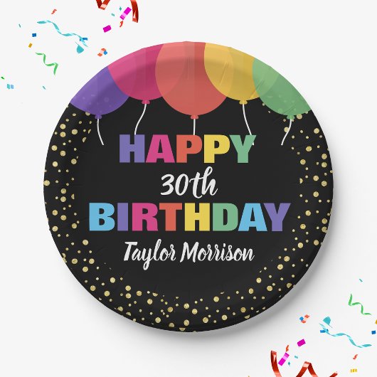 ハッピーバースデー任意の年齢名の吹きカラフル出し ペーパープレート