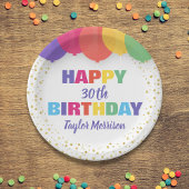 ハッピーバースデー任意の年齢名の吹きカラフル出し ペーパープレート