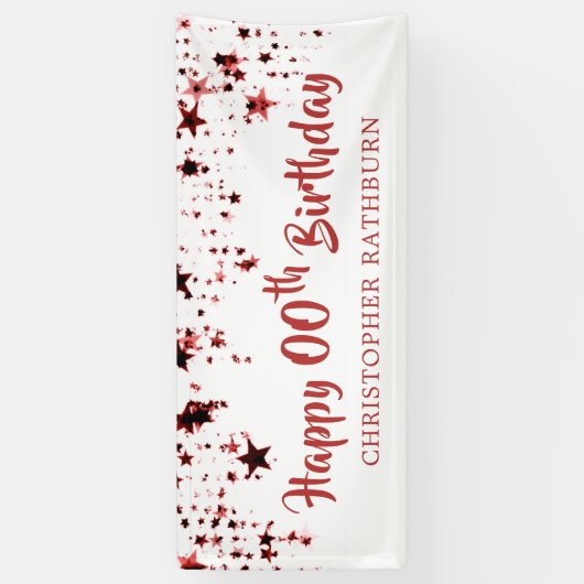 ハッピーバースデー任意の年齢赤星名 横断幕 (縦)