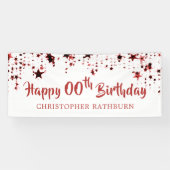 ハッピーバースデー任意の年齢赤星名 横断幕 (横)