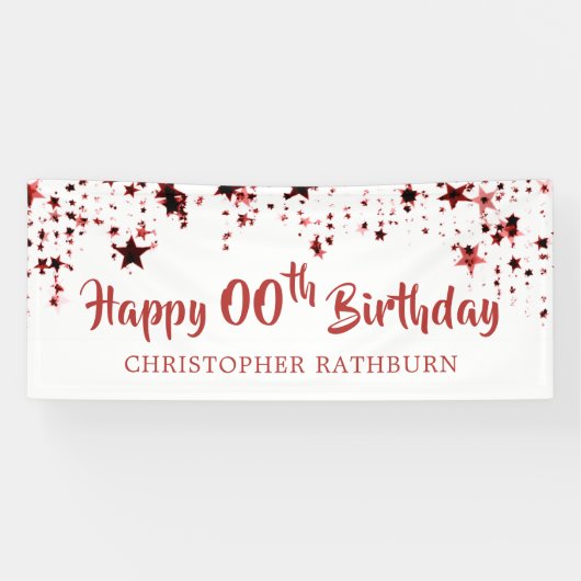 ハッピーバースデー任意の年齢赤星名 横断幕 (横)