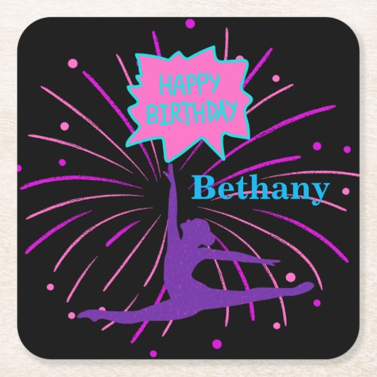 ハッピーバースデー体操パーソナライズされた スクエアペーパーコースター (正面)