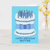 ハッピーバースデー兄弟漫画ケーキとキャンドル カード (黄色い花)
