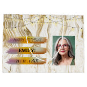 ハッピーバースデー光エレガント白黒パーティー ラージペーパーバッグ (裏面)