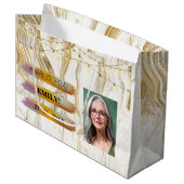 ハッピーバースデー光エレガント白黒パーティー ラージペーパーバッグ (正面アングル)