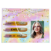 ハッピーバースデー光エレガント白黒パーティー ラージペーパーバッグ (裏面)